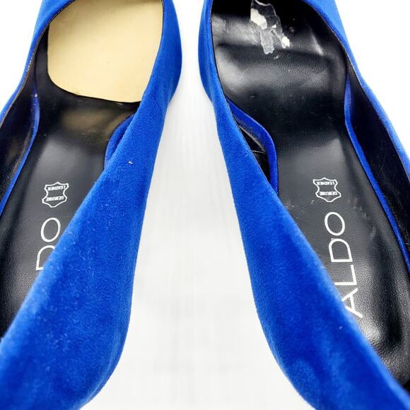 Aldo Nydaudia Cobalt Blue Suede Asymmetrical Cut Pointed Toe Pumps Heels Sz 8.5 - Picture 7 of 10